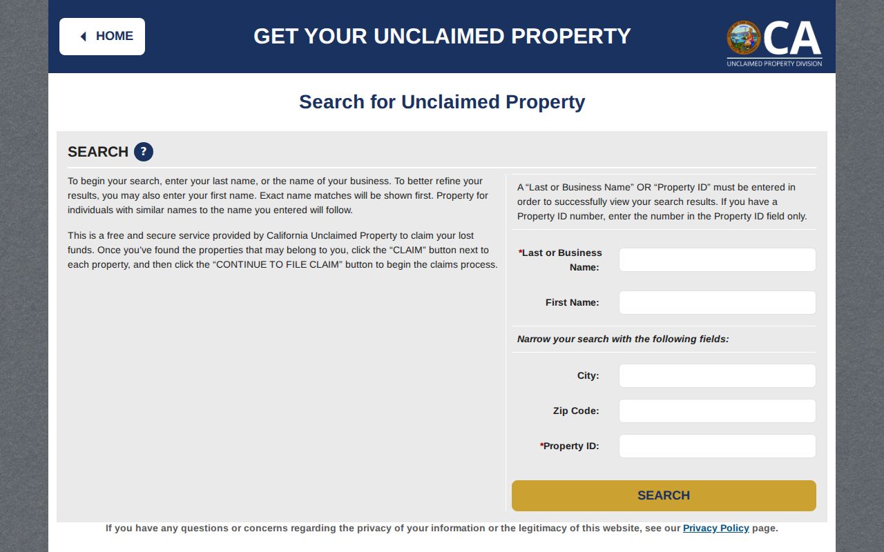 South San Francisco residents directory view of California unclaimed property search