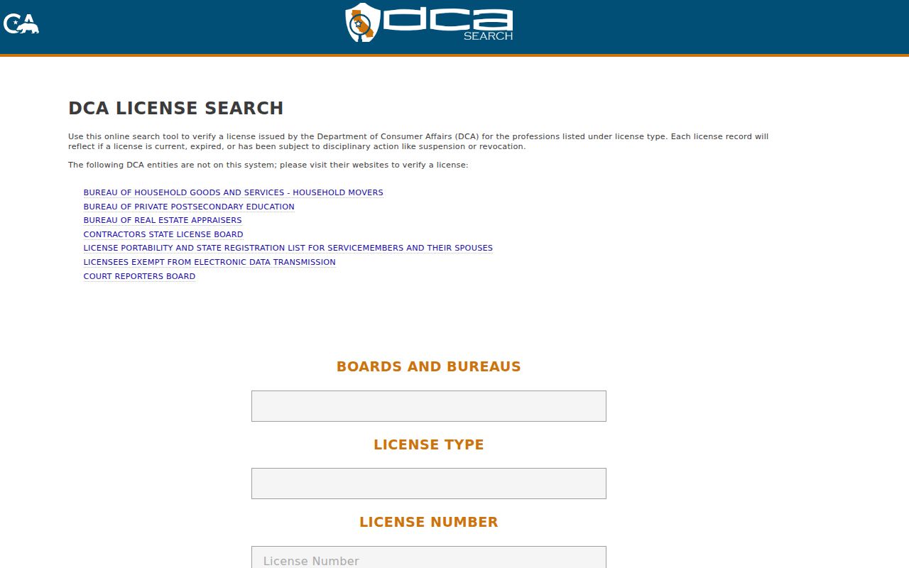 South San Francisco residents directory view of California professional license search