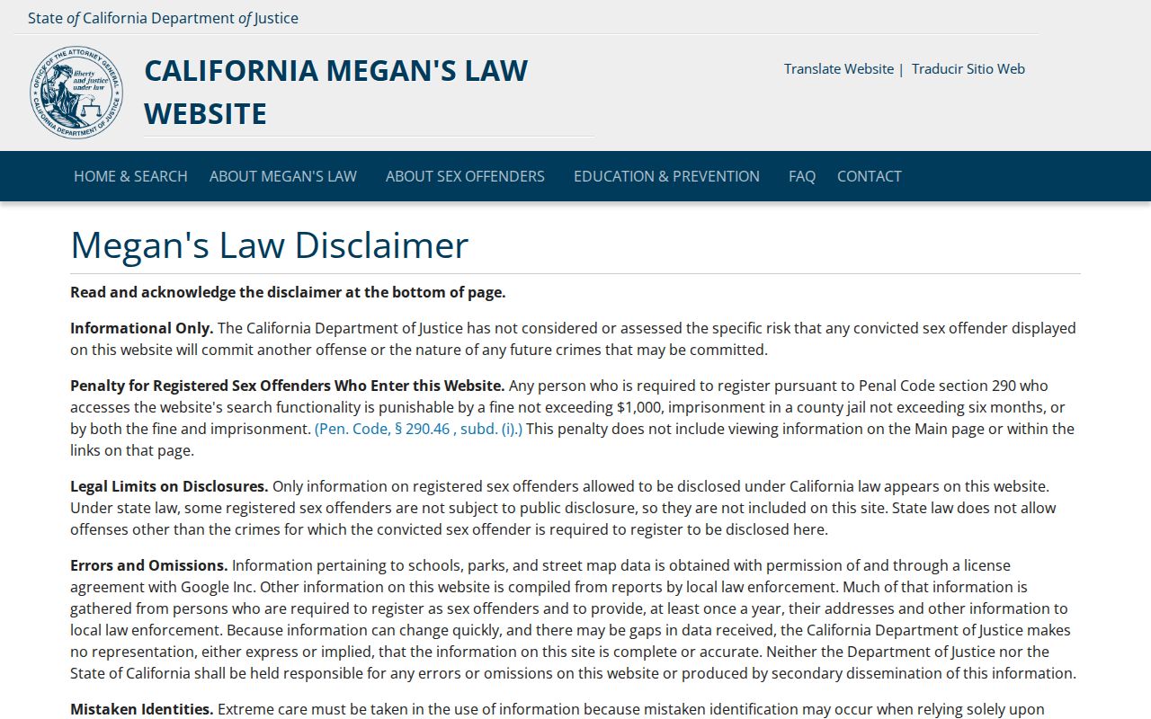 South San Francisco neighbors California Megan's Law registry information