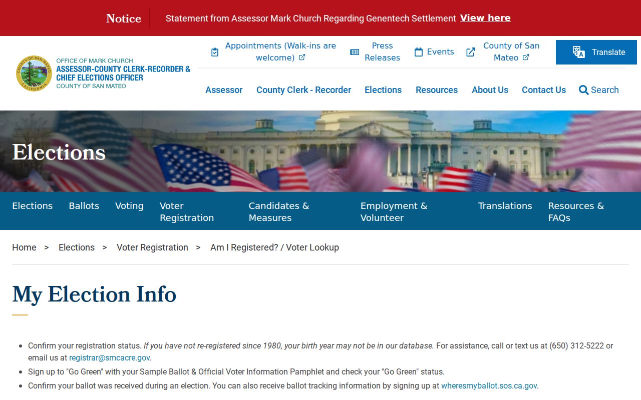 South San Francisco residents directory street directory view of San Mateo County election information